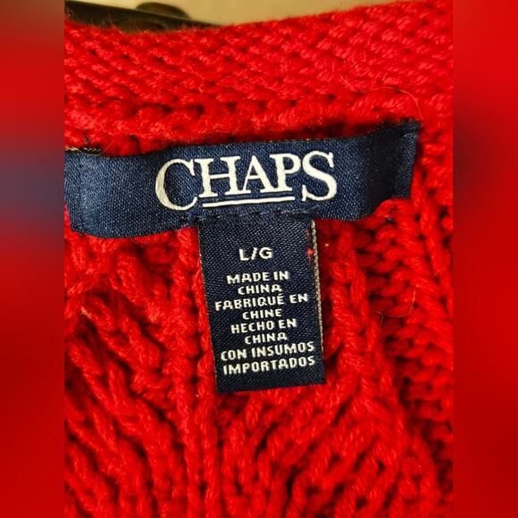 CHAPS Womens Red Cable Knit Sweater Size L Long Sleeve Side Slits Boat Neck - Picture 8 of 9